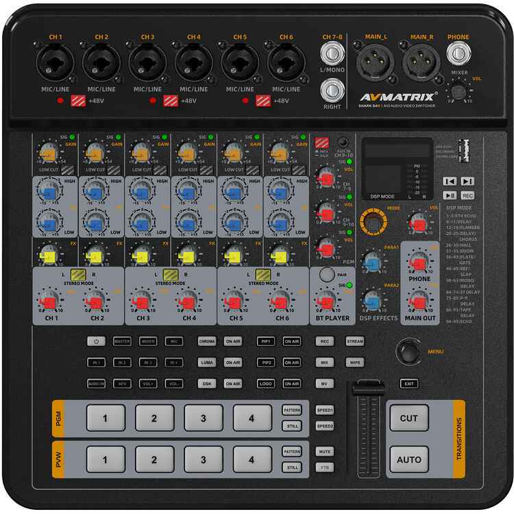 AVMATRIX SHARK S4M — Switcher AV 4 canaux HDMI/SDI avec mixeur audio