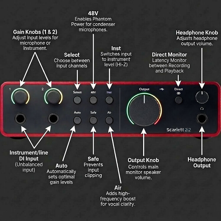 Focusrite Scarlett 2i2 USB-C — Interface Audio 2 entrées / 2 sorties (4ème Génération) — vue 9