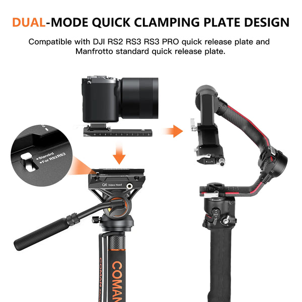 COMAN DK327AQ6 - Monopode Vidéo avec Tête Fluide Q6 et Base Trépied