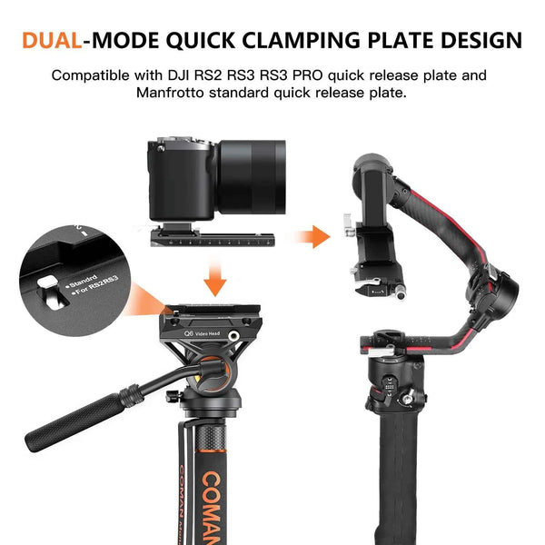 COMAN DK327AQ6 - Monopode Vidéo avec Tête Fluide Q6 et Base Trépied