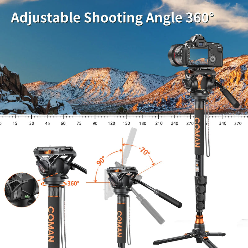 COMAN DK327AQ6 - Monopode Vidéo avec Tête Fluide Q6 et Base Trépied — vue 7