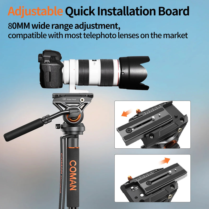 COMAN DK327AQ6 - Monopode Vidéo avec Tête Fluide Q6 et Base Trépied — vue 11
