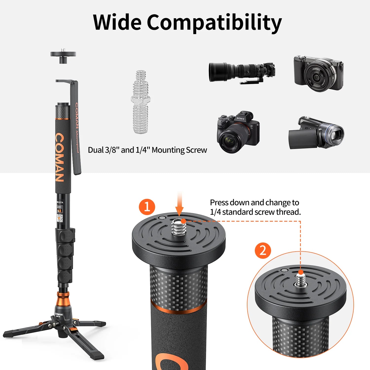COMAN DK327AQ6 - Monopode Vidéo avec Tête Fluide Q6 et Base Trépied — vue 5
