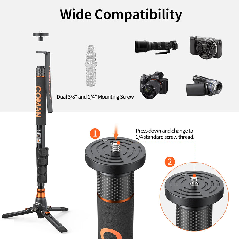 COMAN DK327AQ6 - Monopode Vidéo avec Tête Fluide Q6 et Base Trépied — vue 5