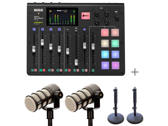 Rode RodeCaster Pro interface audio + 4 accessoires RodeCaster Pro + 2 micros Rode Podmic + 2 pieds DS1 Rode   ( précommande )
